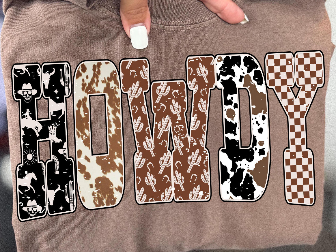 Howdy cow/cactus/checkered DTF Transfer