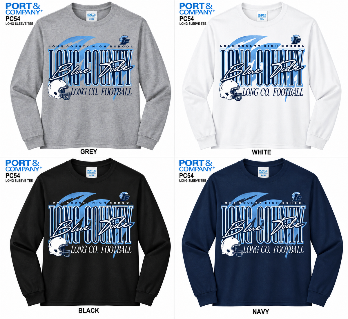 Long Co. Blue Tide Football Long Sleeve Cotton