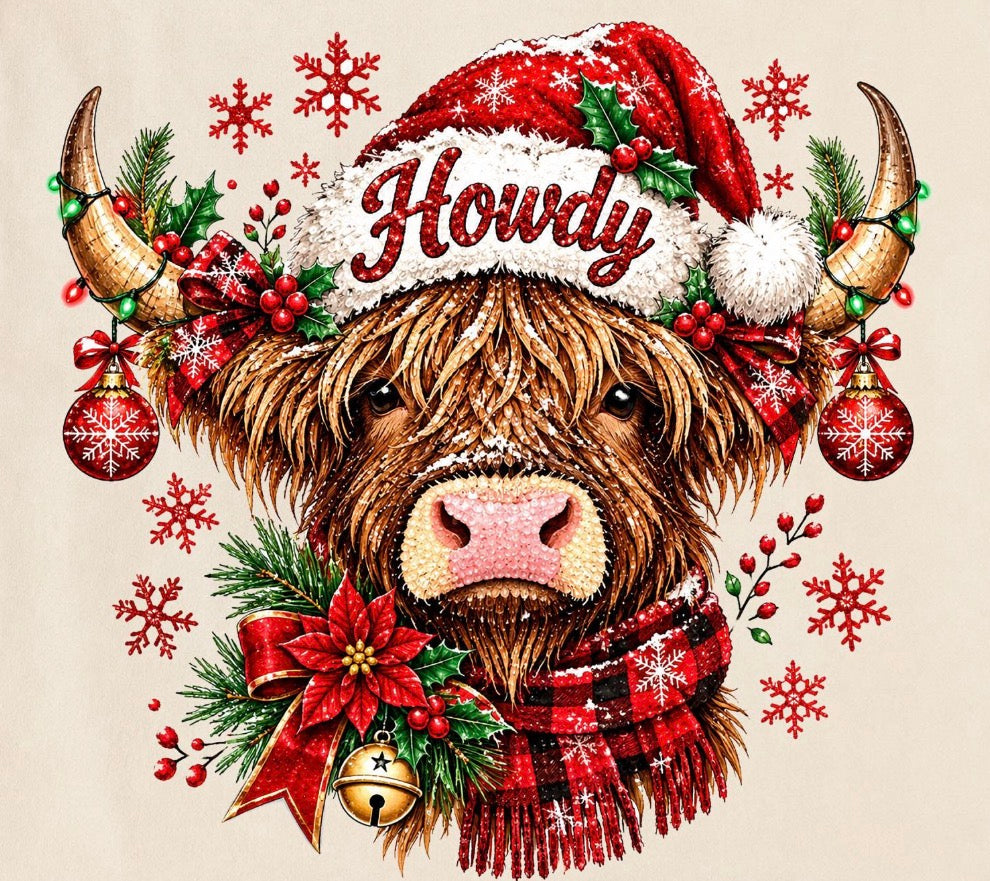 Howdy Santa hat Christmas cow Dtf Transfer