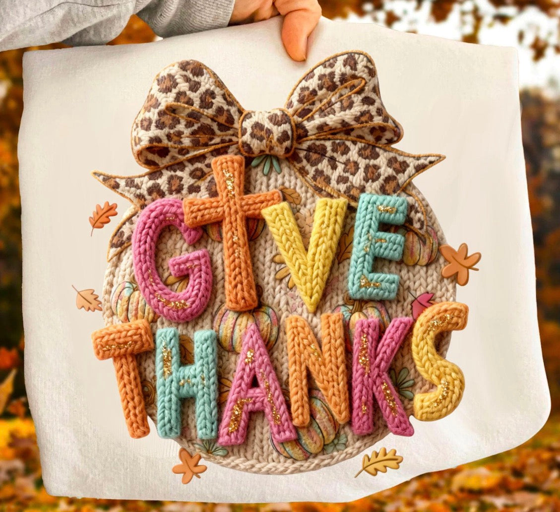 Crochet Give Thanks Pumpkin DTF Transfer