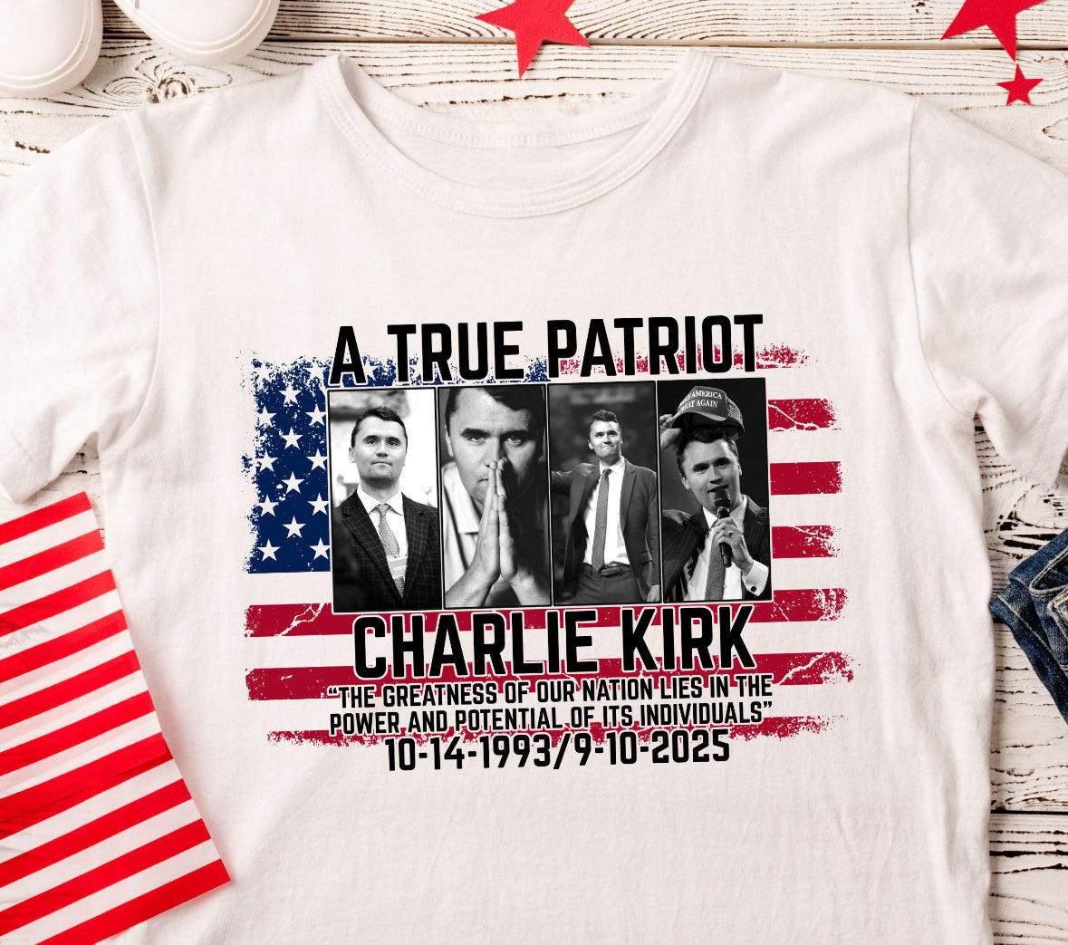 Charlie Kirk A true patriot pictures with flag DTF Transfer