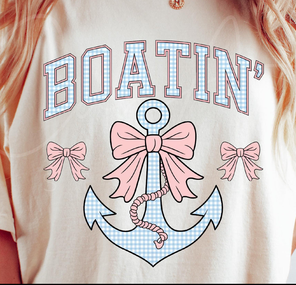 Boatin’ Gingham Anchor with Croquette Bow dtf transfer