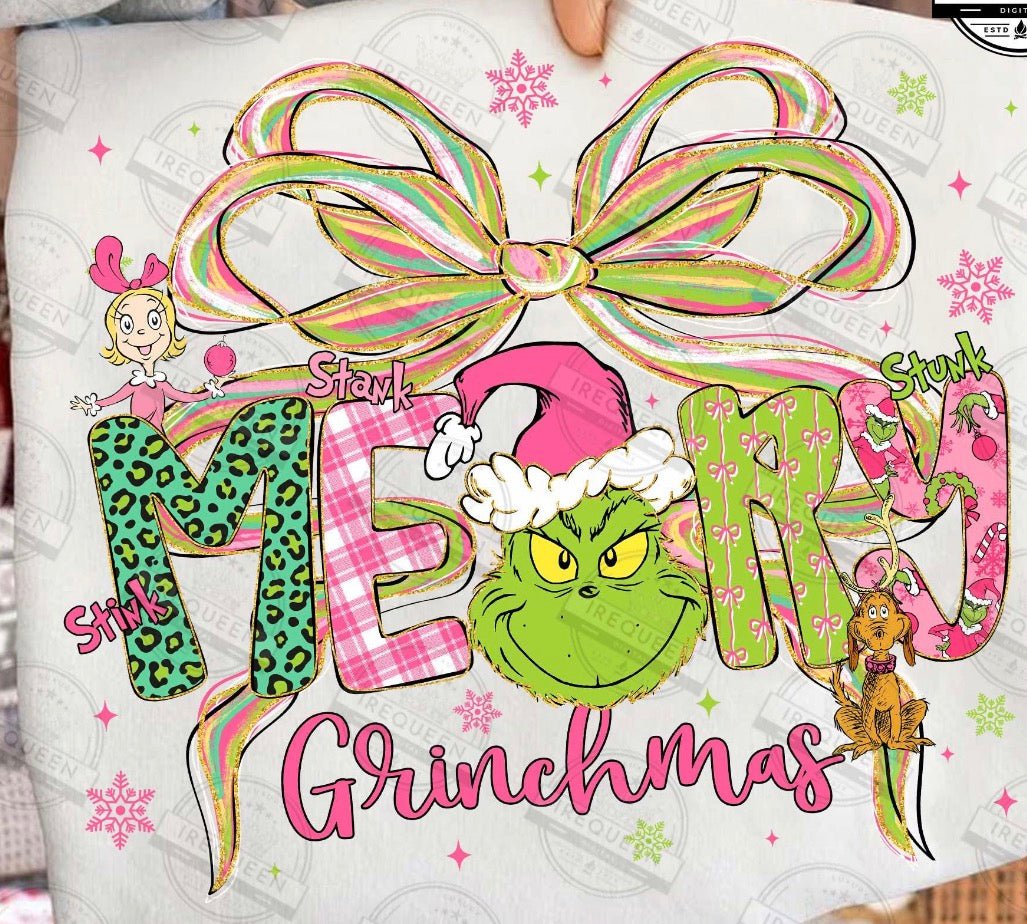 Merry Grinchmas pink and green DTF Transfer