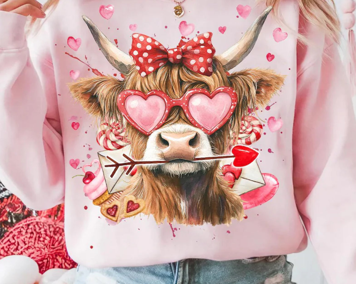 Highland cow Valentines Croquette bow DTF transfer