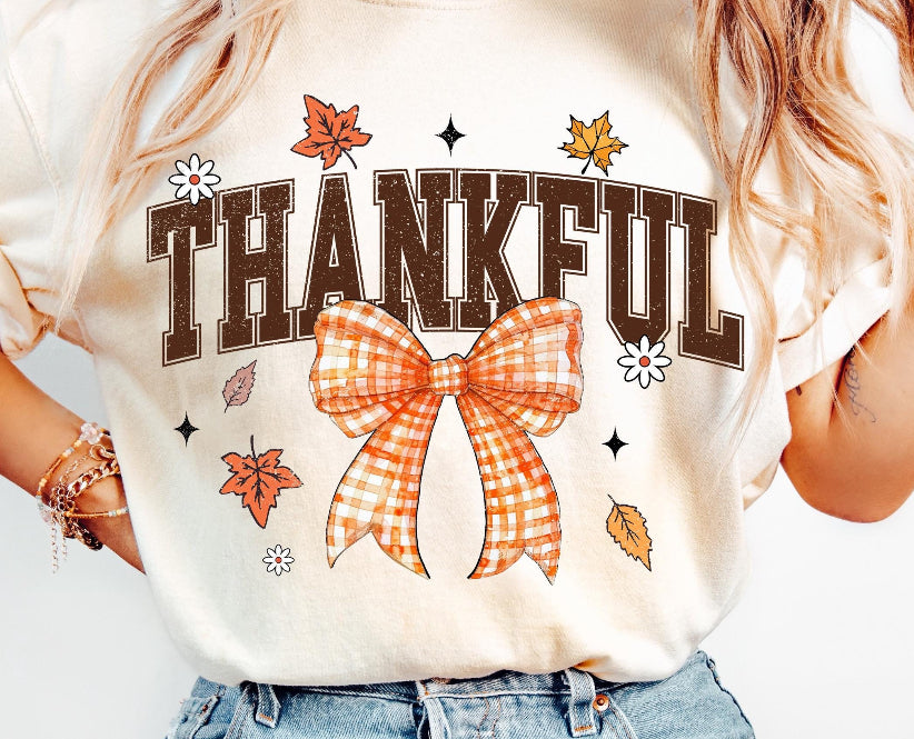 Thankful gingham bow DTF Transfer