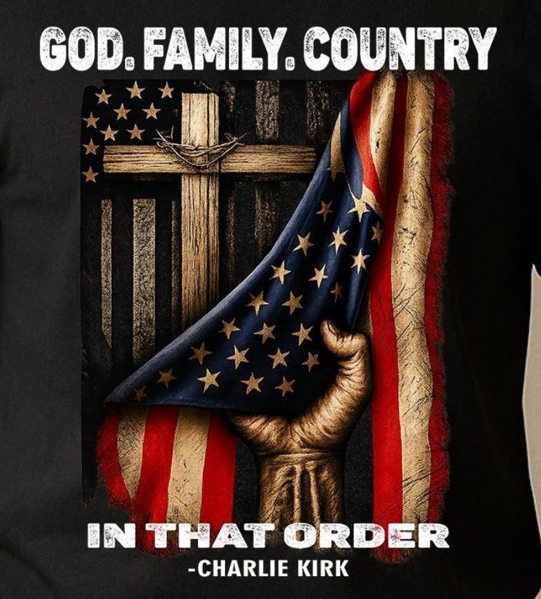 God Family Country Flag Charlie Kirk DTF Transfer