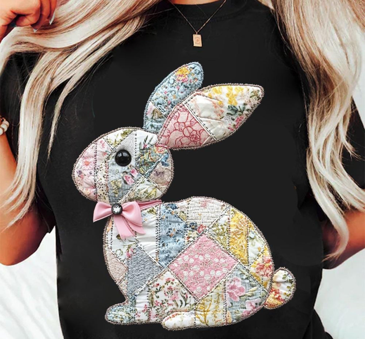 Faux Patchwork Quilted Easter Bunny DTF TRANSFER - SandB's Tees