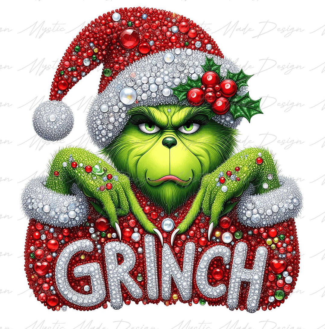 Grinch Diamonds and Holly DTF Transfer