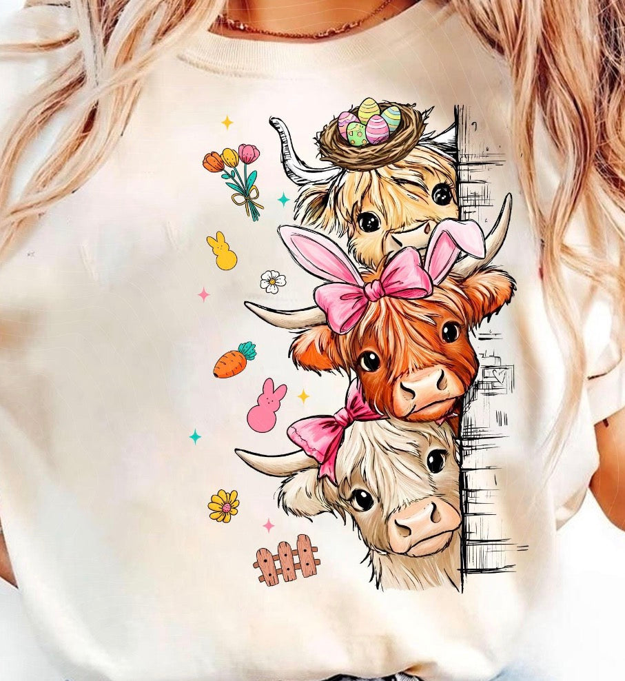 Easter Stacked Highland Cow DTF TRANSFER