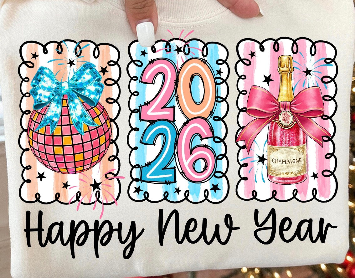 Happy New year doodle dtf transfer