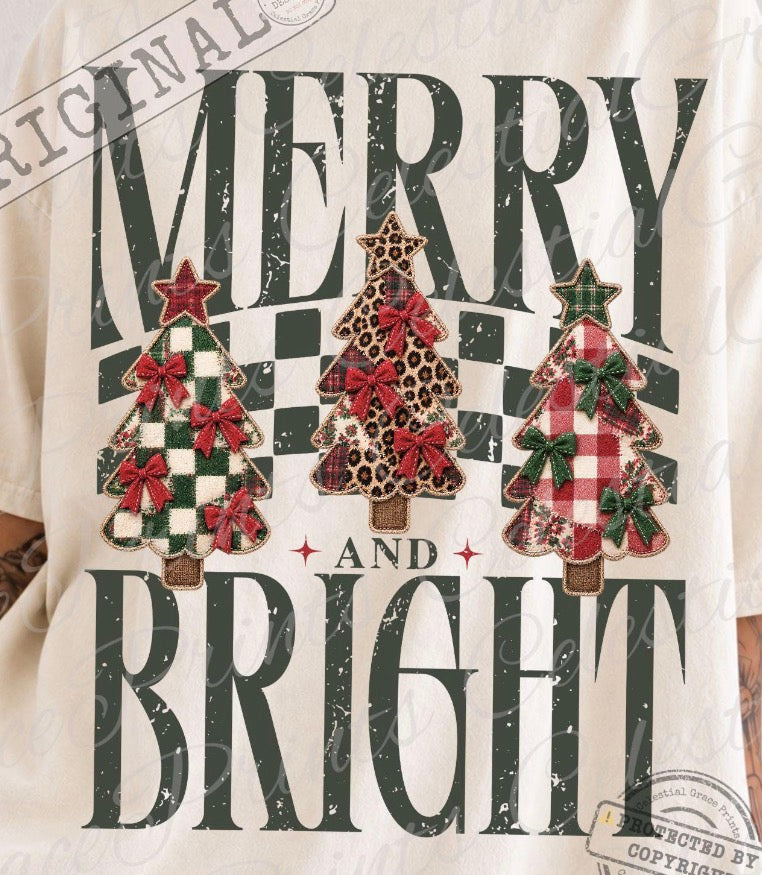 Merry and bright checkered Dtf Transfer