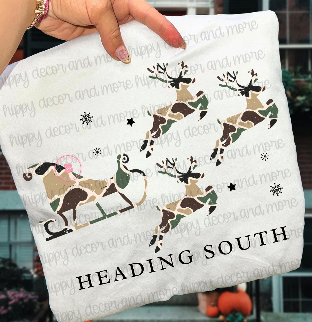 Heading South reindeer camo Christmas DTF Transfer