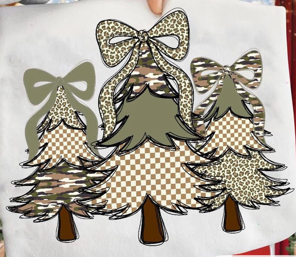 Camo and Checkered Christmas trees DTF transfer