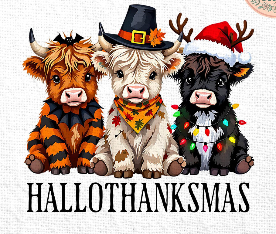 Hallothanksmas highland cow DTF transfer