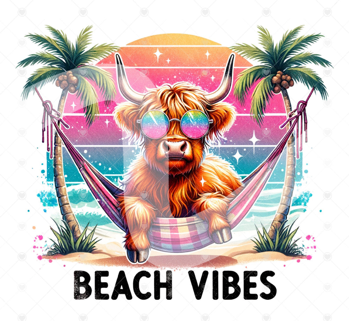 Beach Vibes Highland Cow dtf transfer