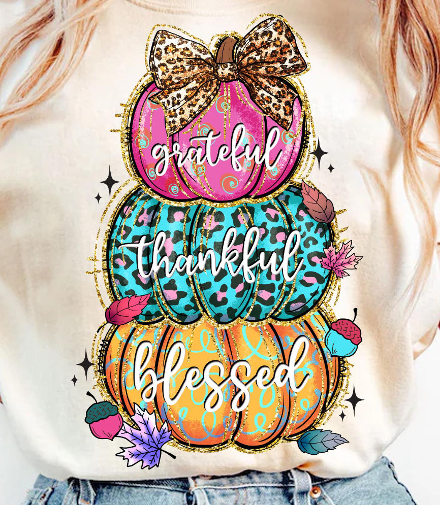 Grateful Thankful Blessed leopard pumpkin DTF Transfer