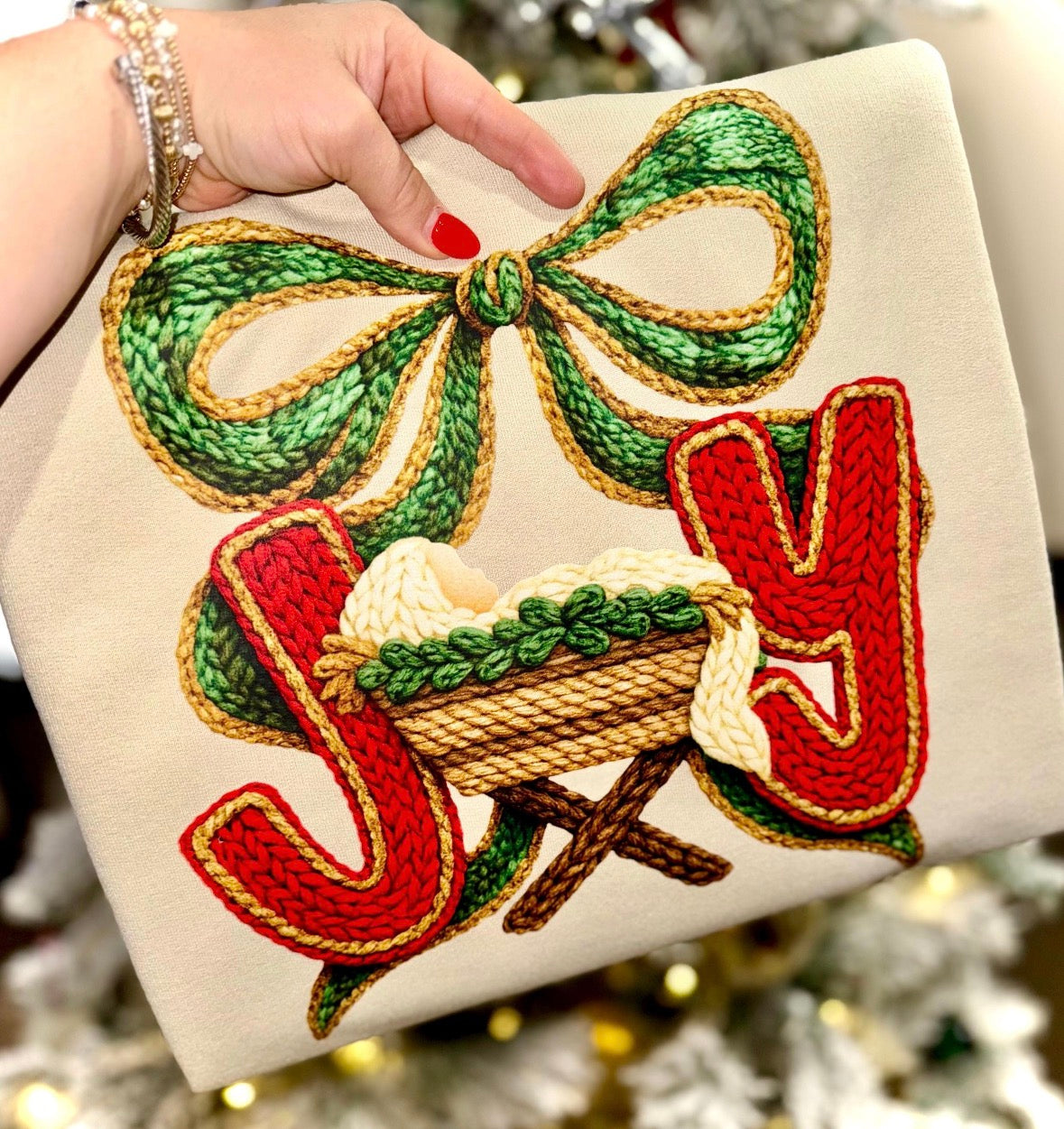 Joy crochet manger DTF transfer