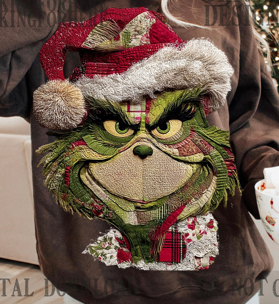 Vintage Patchwork Grinch DTF transfer