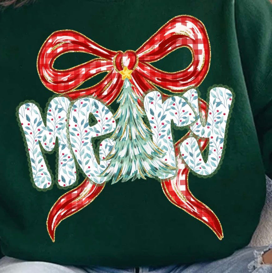 Merry Holly/bow/tree DTF transfer