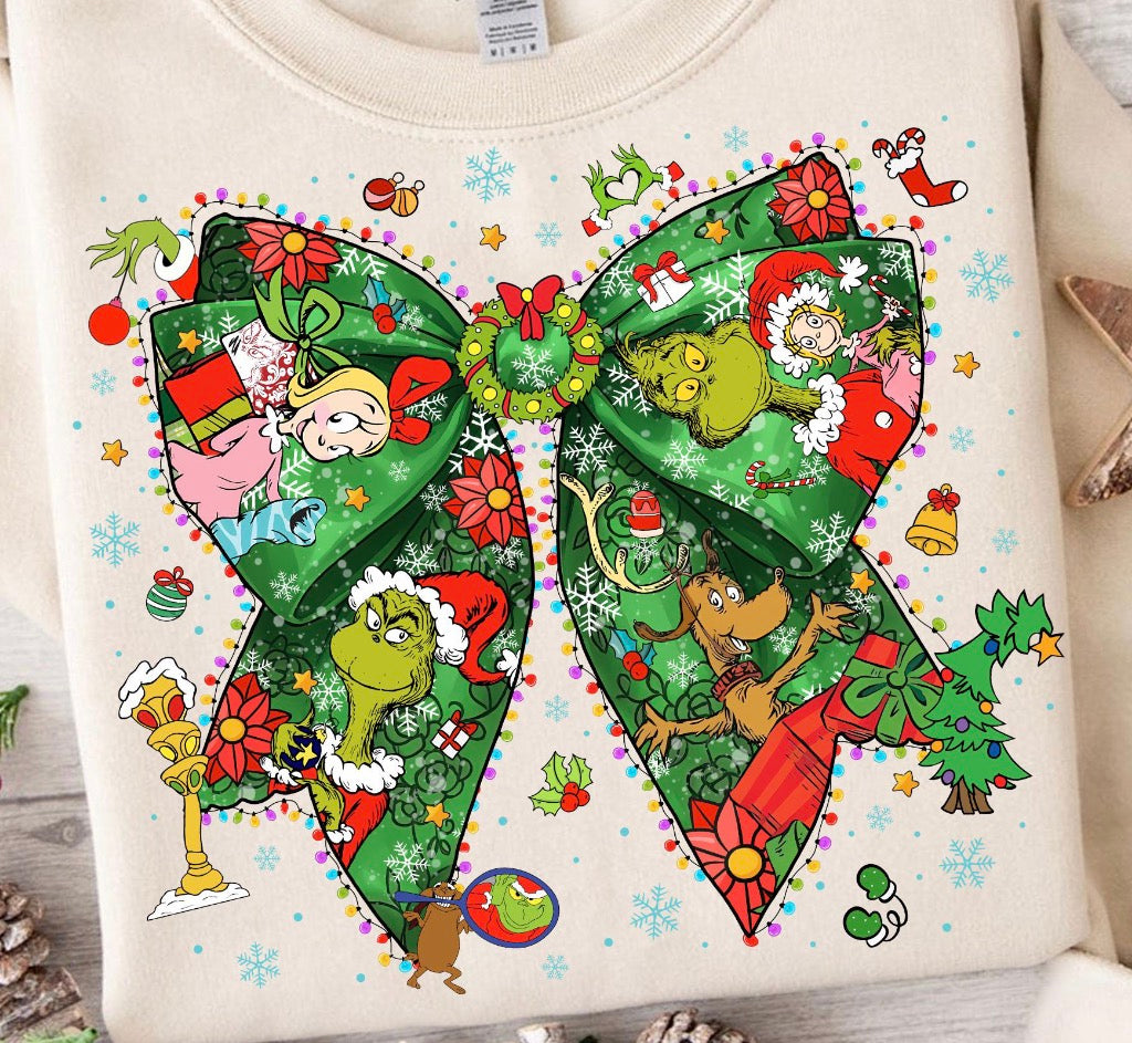 Grinch croquette bow DTF transfer