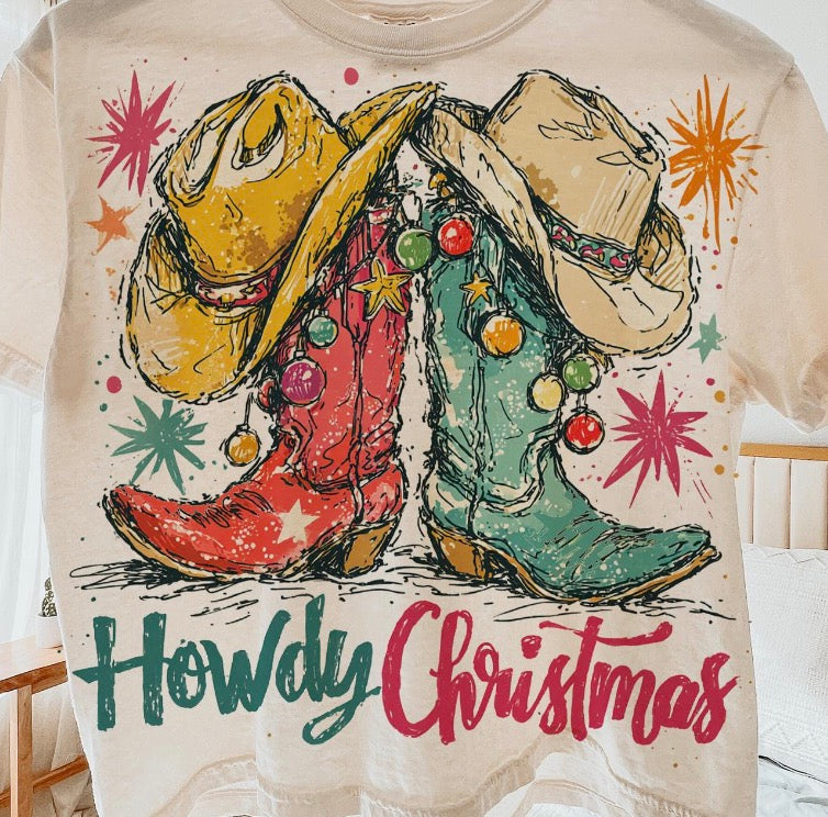 Howdy Christmas Cowboy Boots DTF Transfer