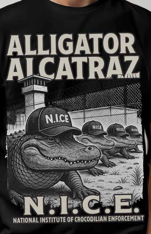 Alligator Alcatraz grayscale DTF Transfer