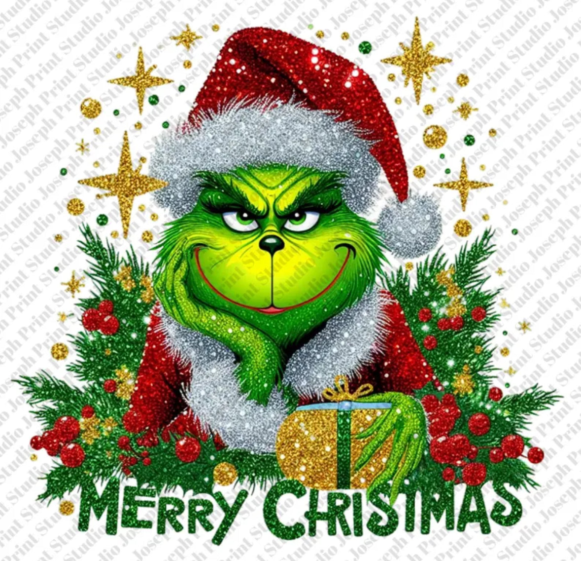 Merry Christmas Grinch Sparkle DTF transfer