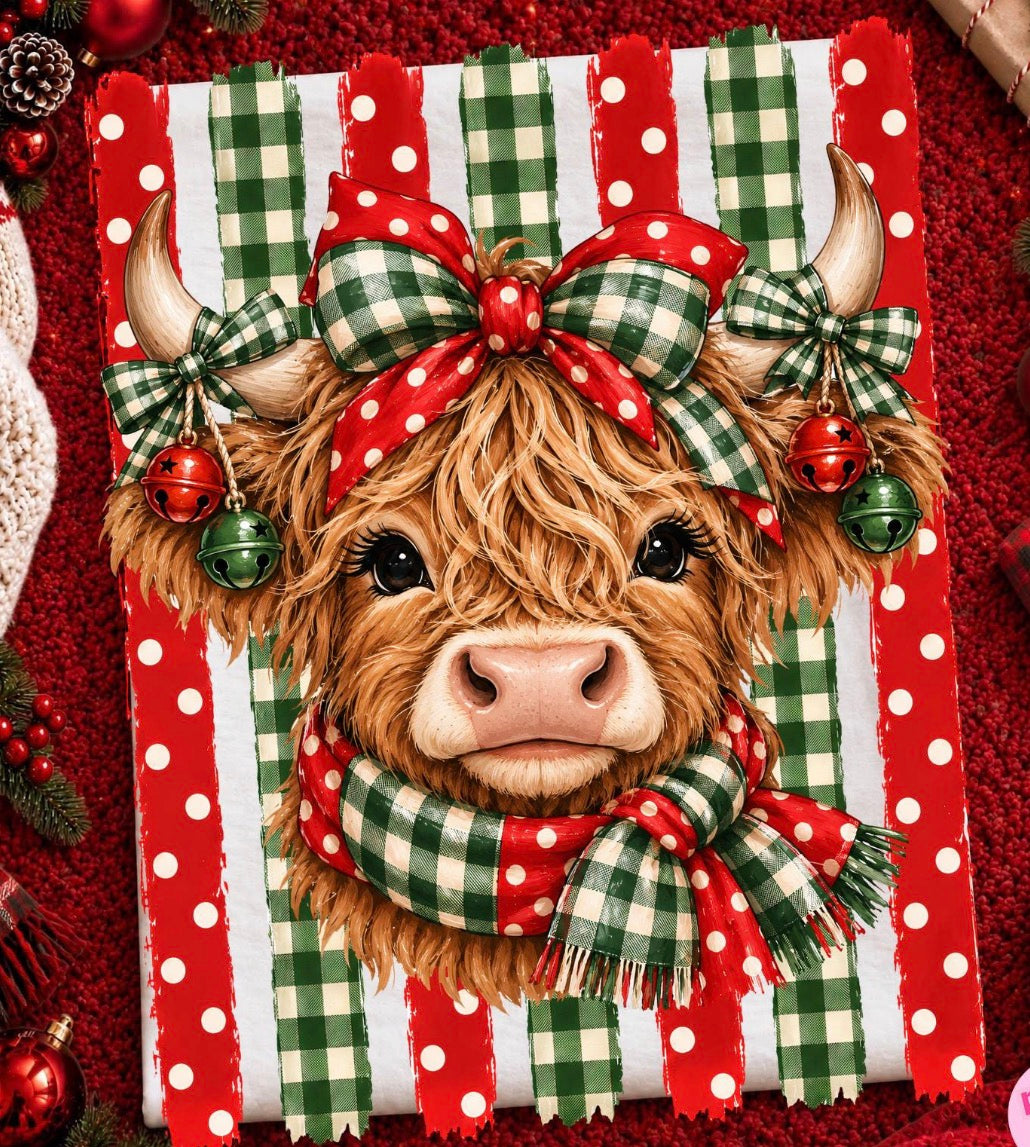 Highland cow scarf bow earrings Dtf Transfer