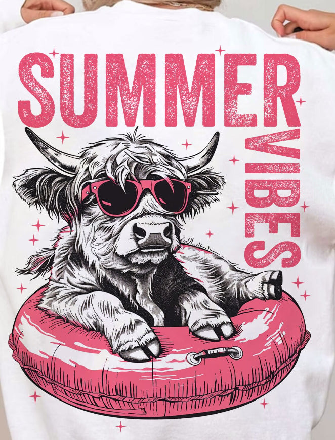 Summer Vibes Highland Cow dtf transfer