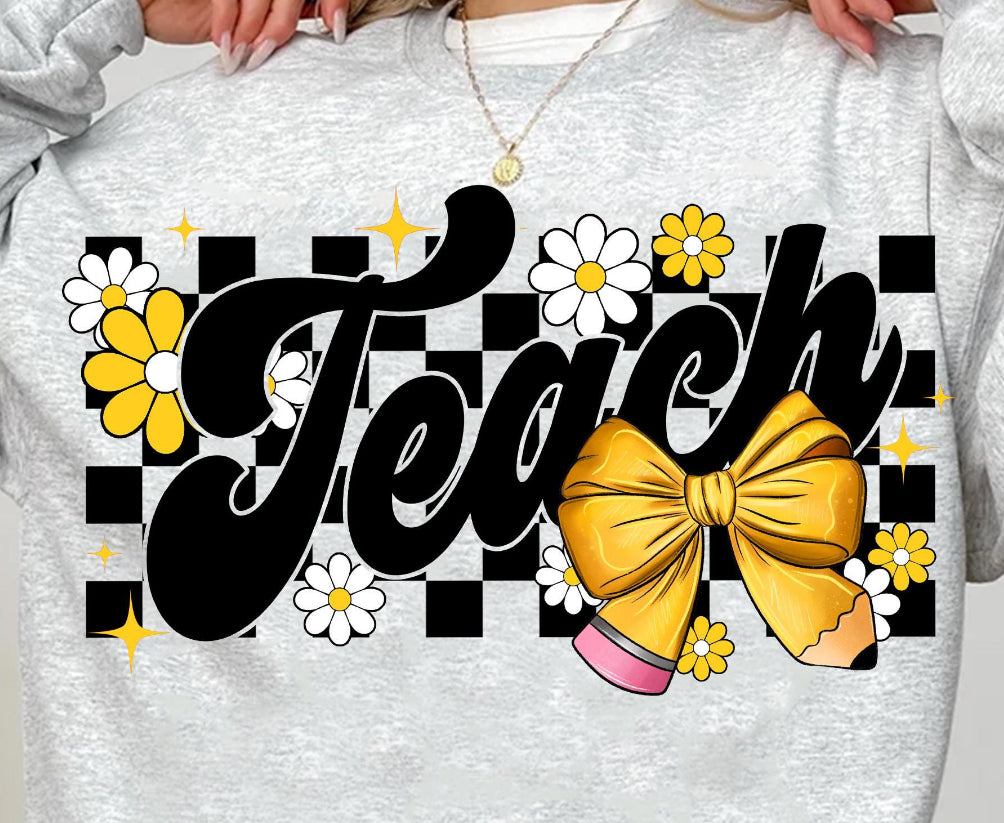 Teach Yellow Bow Retro T-shirt
