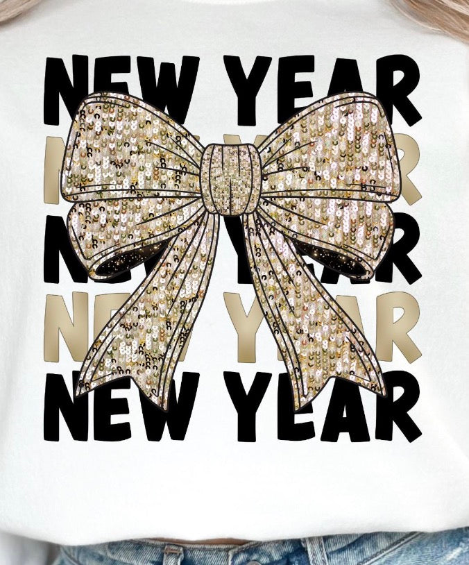 New year big gold croquette bow dtf transfer