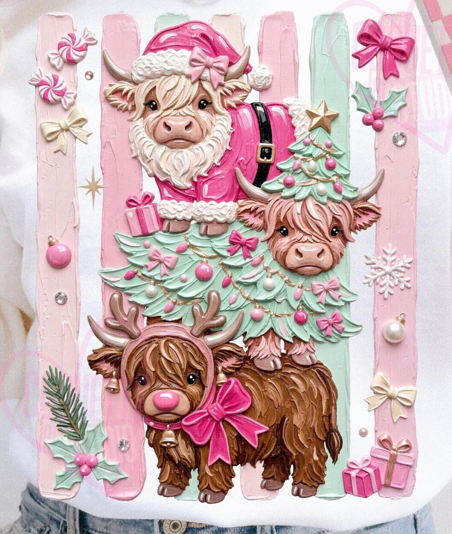Painted pink stacked cows Dtf Transfer