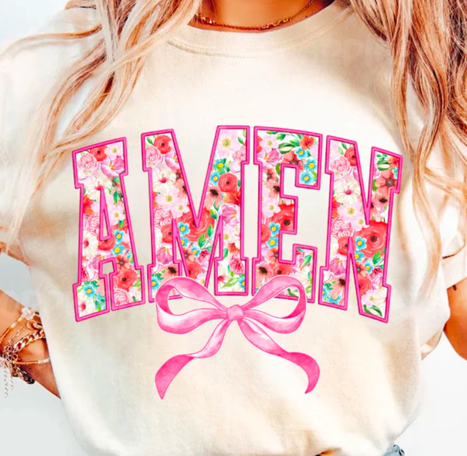 AMEN floral bow DTF transfer