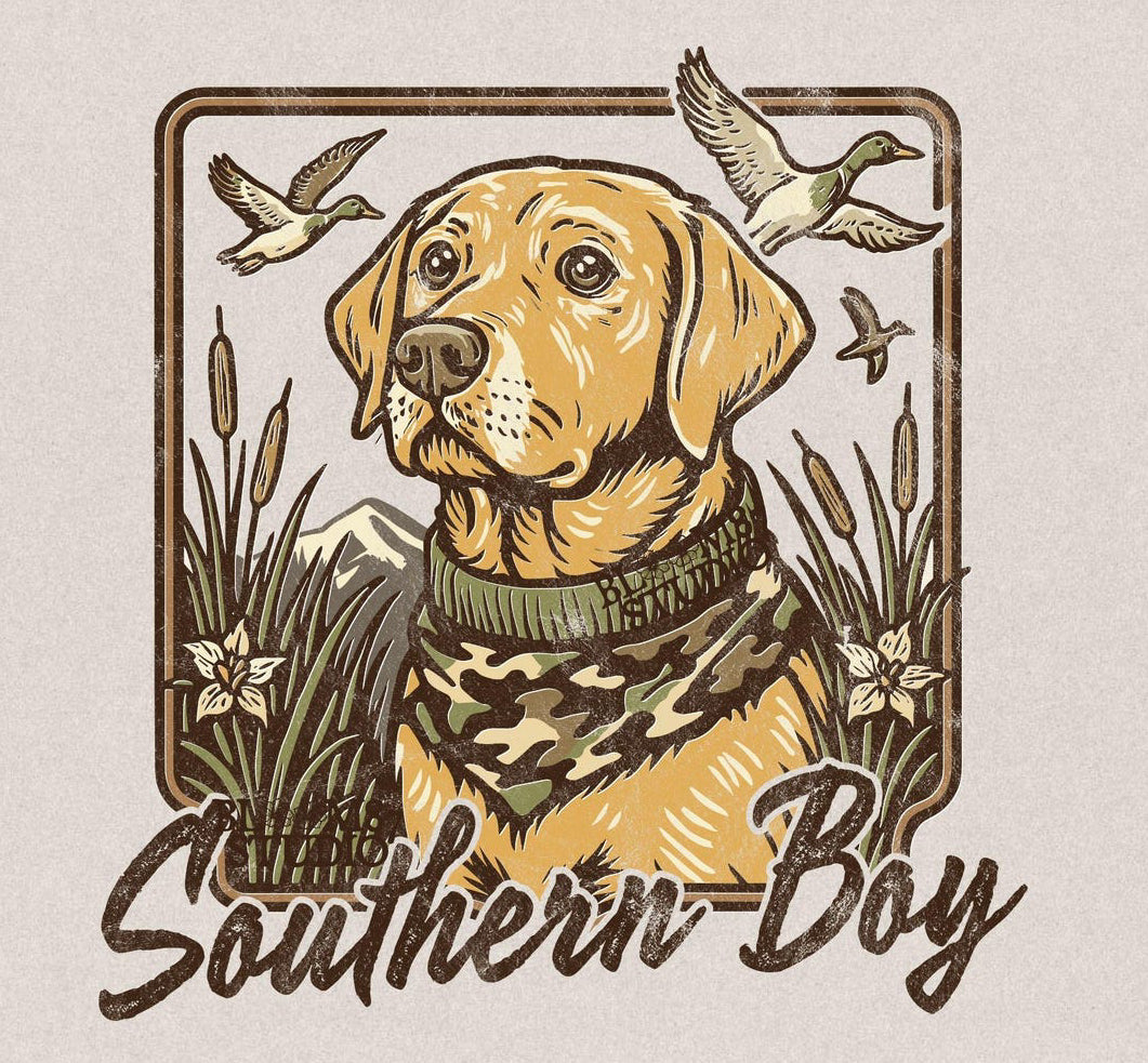 Southern boy yellow lab hand painted dtf transfer