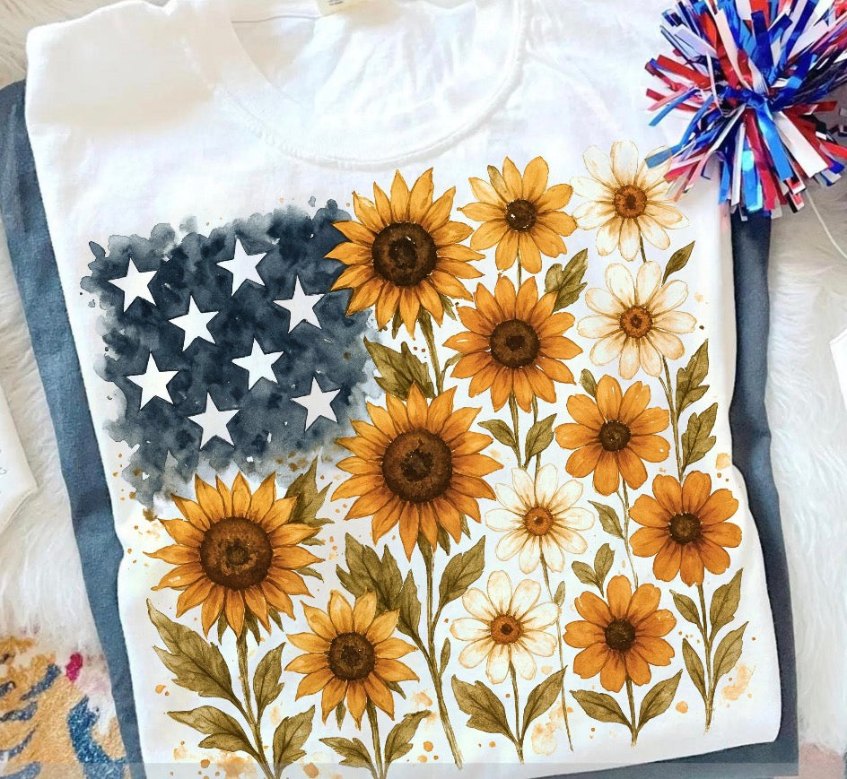 American flag sunflowers DTF transfer