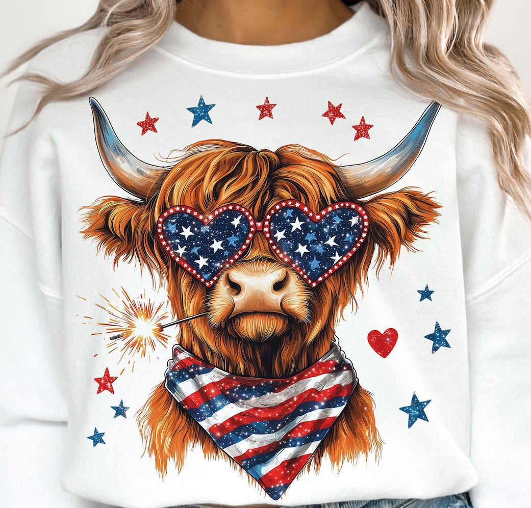 4th of July Highland Cow DTF transfer