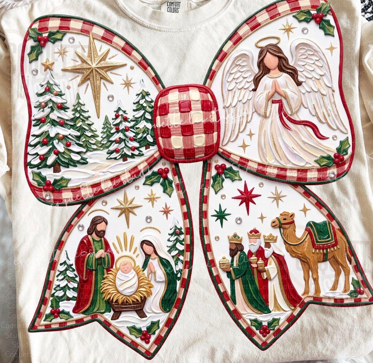 Christmas painted bow Dtf Transfer