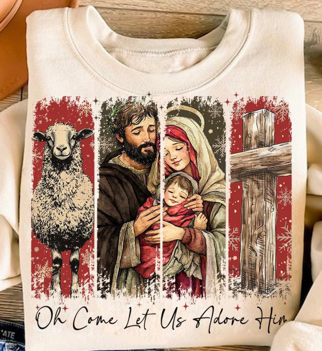 Oh come let us adore him Mary Joseph DTF transfer