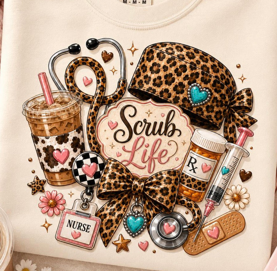 Scrub life leopard print Dtf transfer
