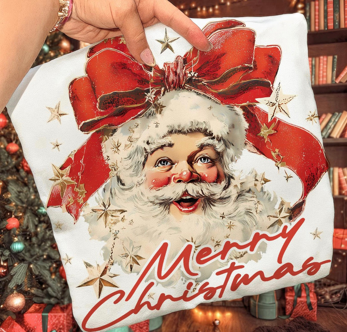 Merry Christmas big red bow Santa DTF transfer