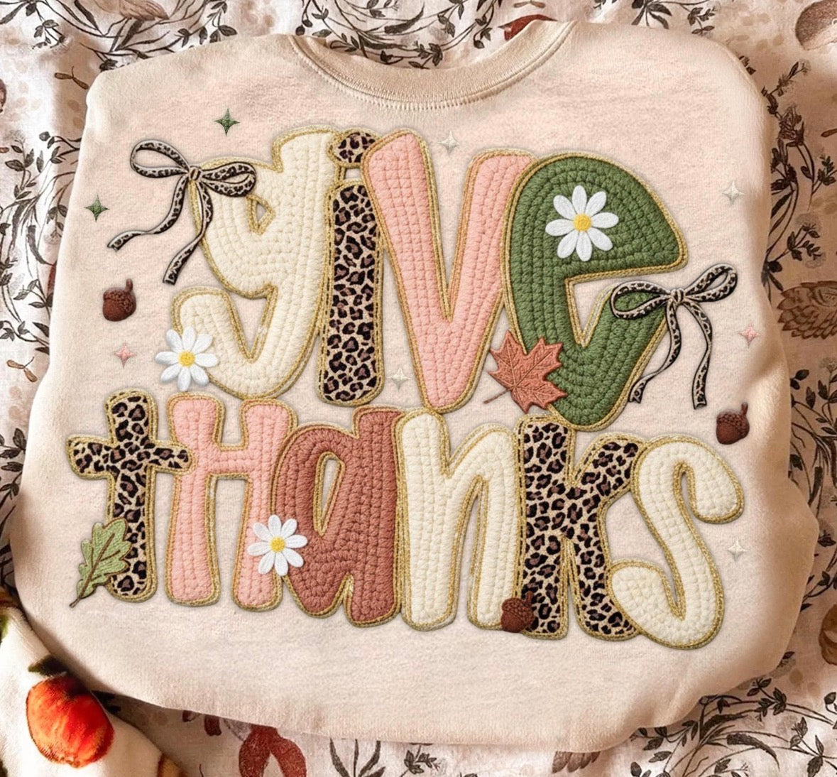 Give Thanks Crochet DTF Transfer
