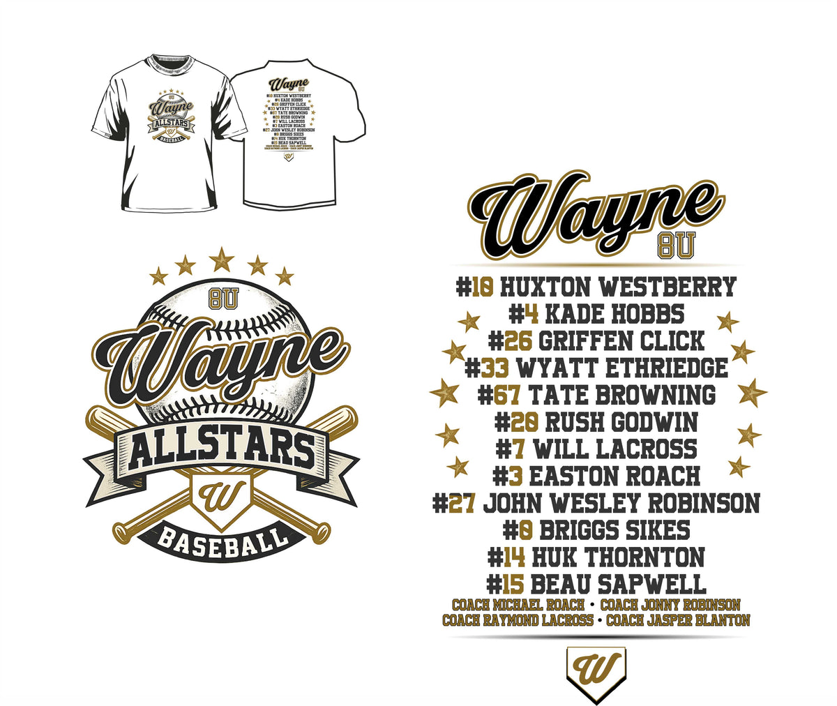 Wayne All Stars 8u Coach Roach/Robinson/Lacross/Blanton T-shirts
