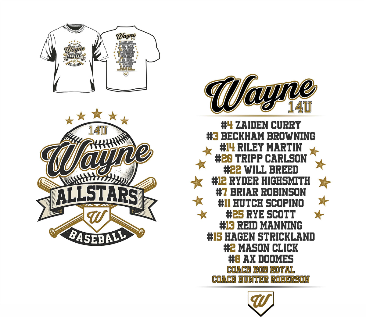 Wayne All Stars 14u Coach Royal/Roberson T-shirts