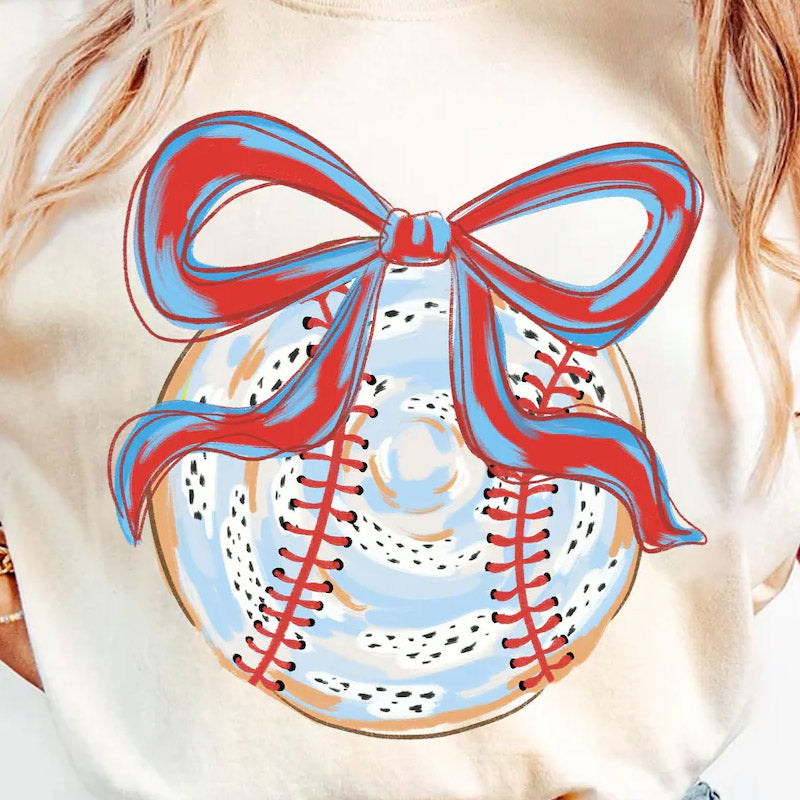 Baseball Croquette Bow Brushstrokes DTF Transfer