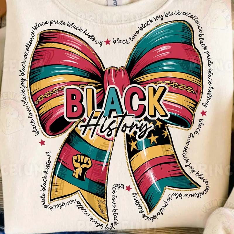 Black History Croquette Bow Glitter/stars/chain  DTF Transfer