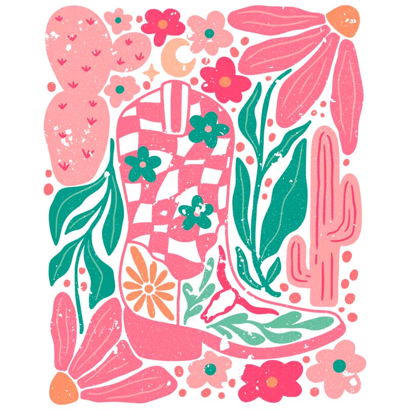 BoHo Cowgirl Boot and Flowers DTF Transfer