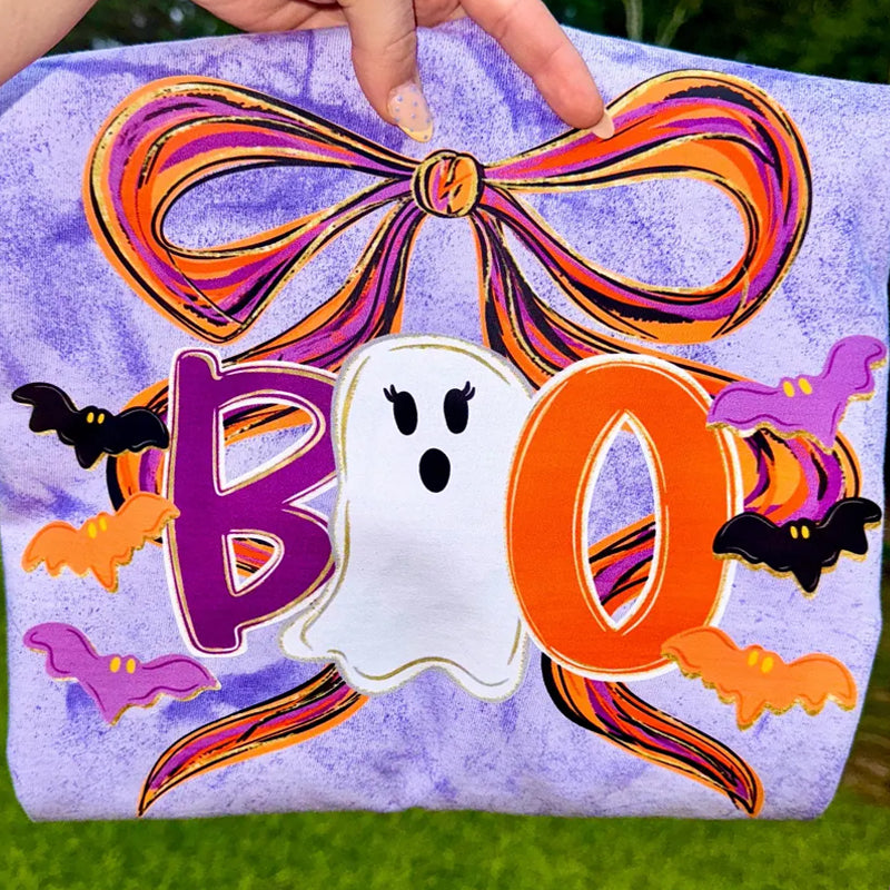 Boo Bow Ghost and Bats Halloween DTF Transfer