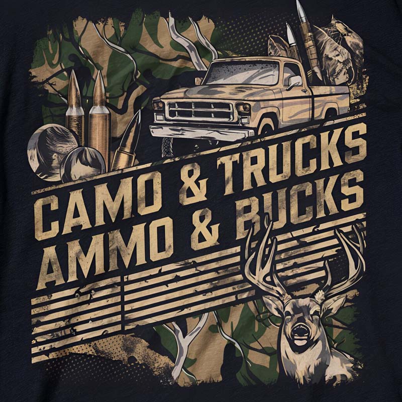 Camo &amp; Trucks Ammo &amp; Bucks DTF Transfer