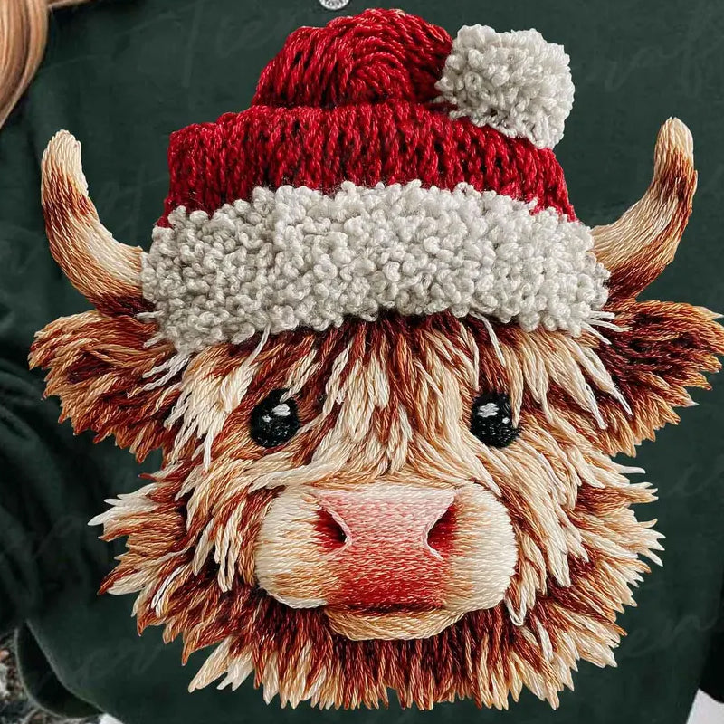 Crochet Christmas Highland Cow DTF Transfer