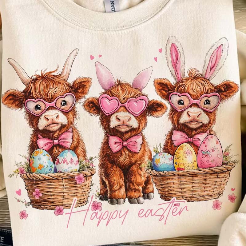 Happy Easter Highland Cow Trio DTF Transfer